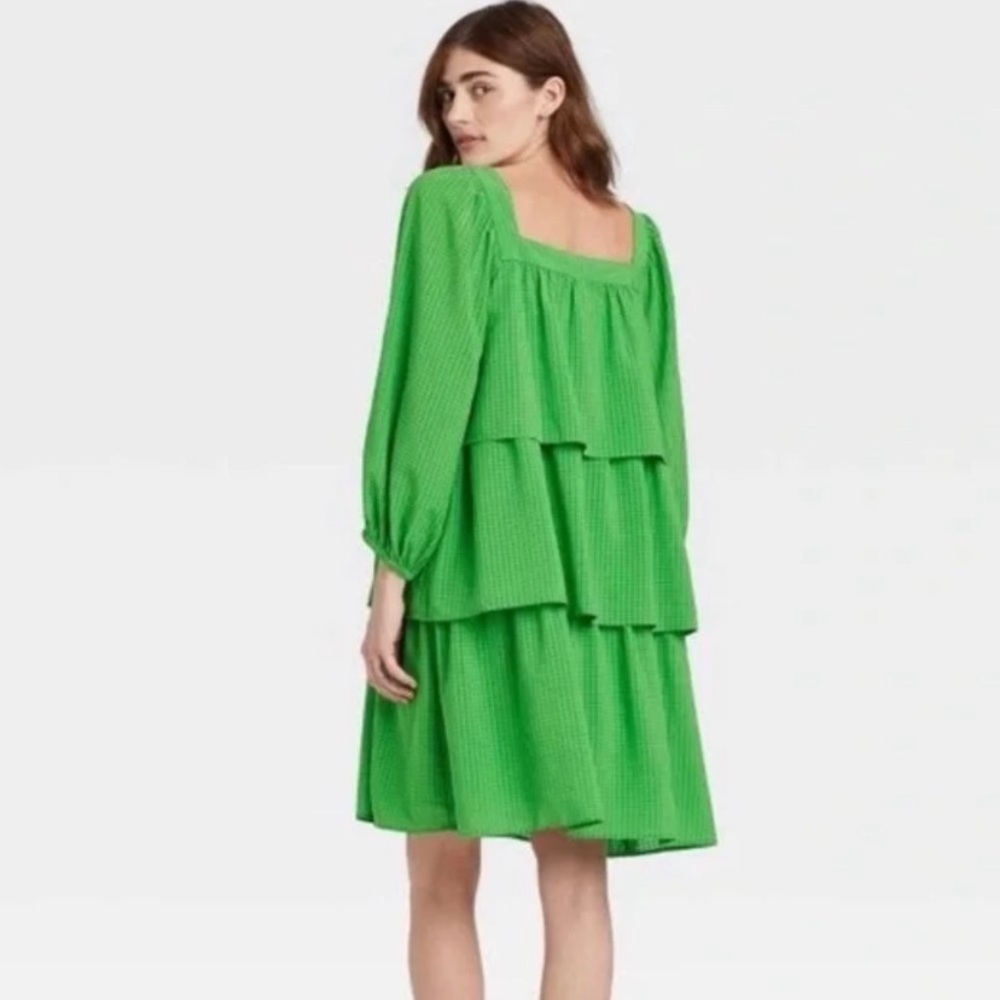 Who What Wear Tiered Balloon Sleeve Square Neck Mini Dress Size Medium - Picture 2 of 12